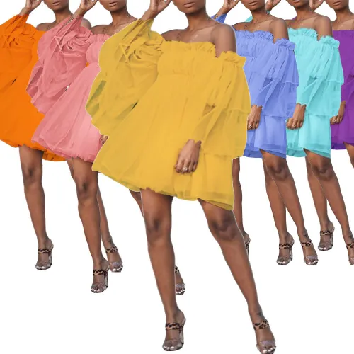 Solid Color High Waist Off Shoulder Elegant Commuter Dress