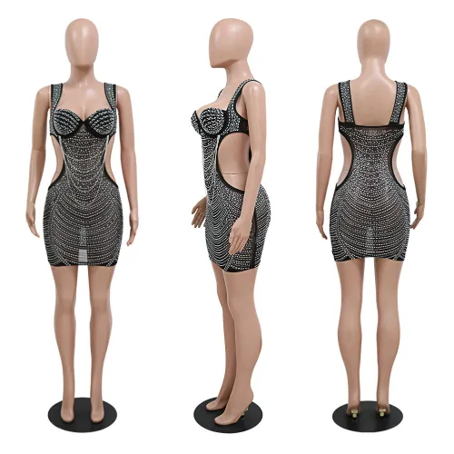 Sexy Sling Fashion Diamond Chain Hot Drill Dress
