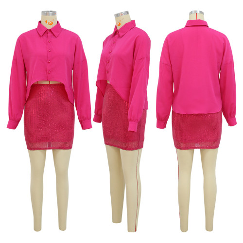 Shirt, beaded skirt, fashionable, sexy, professional, two-piece commuter suit