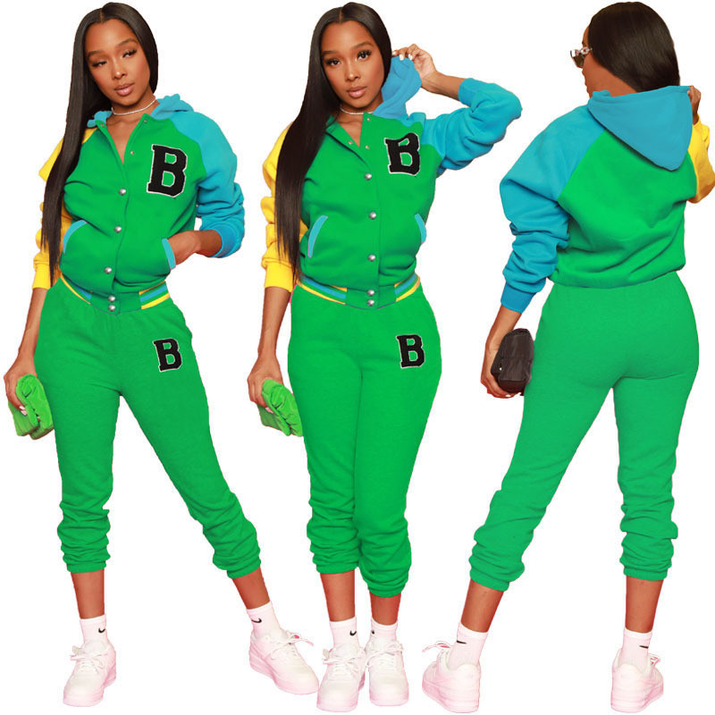 Fashion snap thread letter hooded suit