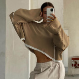 Individuality trend color contrast bandage casual loose short open navel sweater