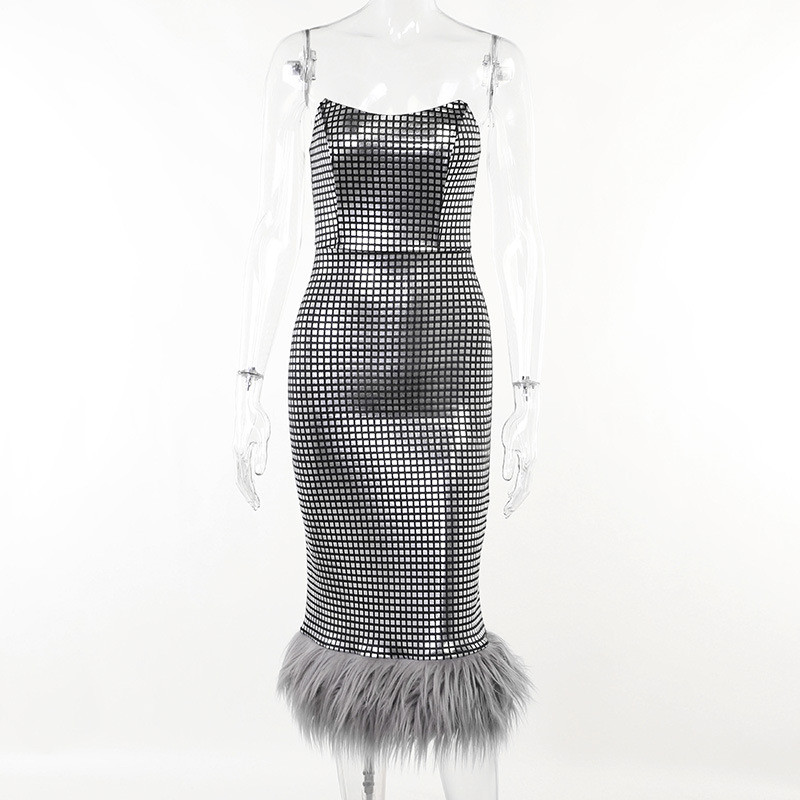 Personalized Slim Wrap Hip Show Body Sequins Bra Coat Wool Dress Dress