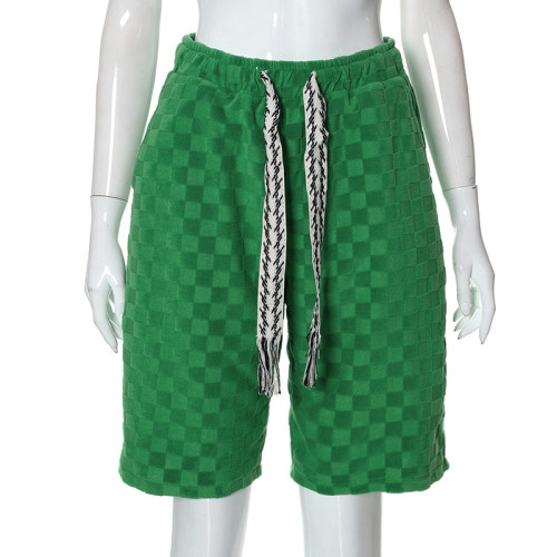 Fashion solid color high waist loose street checkerboard casual pants