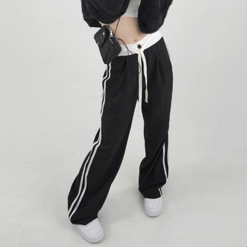 Women's fashion brand fashion street photos new color contrast ribbon drawstring casual pants