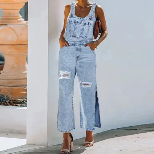 Women's suspenders with holes, washed and fitted, one-piece suspenders