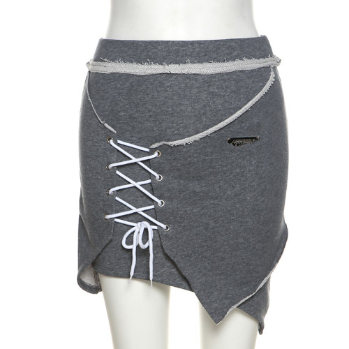 Women's solid color slim off shoulder T-shirt fashion high waist strap skirt