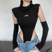 Women's solid color slim street fashion hooded sexy sleeveless jumpsuit