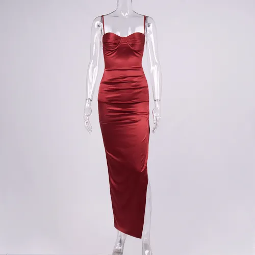 Women's sexy color Ding Gao slit pleated open backpack hip sling long skirt