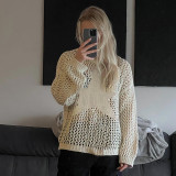 Hollow out mesh five pointed star loose shawl woolen blouse light breathable mesh top
