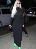 Fashion solid color high neck slim long sleeve temperament dress