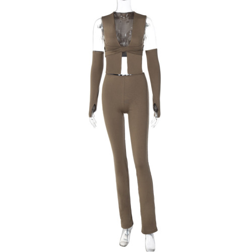 Fashion sexy cardigan top slim pants suit