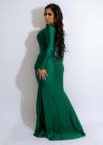 Women's deep V long sleeve pleated smooth bright color mop dress slit evening dress dress