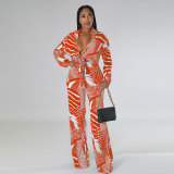 Printed strap two-piece trousers nightclub suit