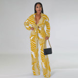 Printed strap two-piece trousers nightclub suit