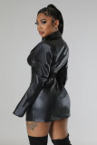 Women's flocked leather+mesh splicing one-piece leather skirt