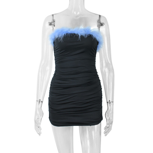 Dress Sexy plush strapless tight pleated hip wrap skirt