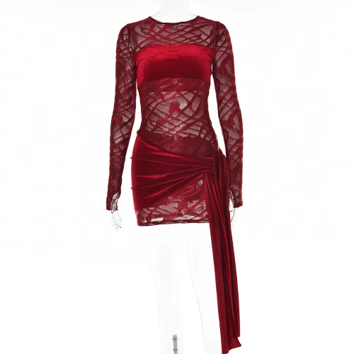 Women's Sexy Spice Girl Perspective Dress Long Sleeve Strap Hip Wrap Short Dress