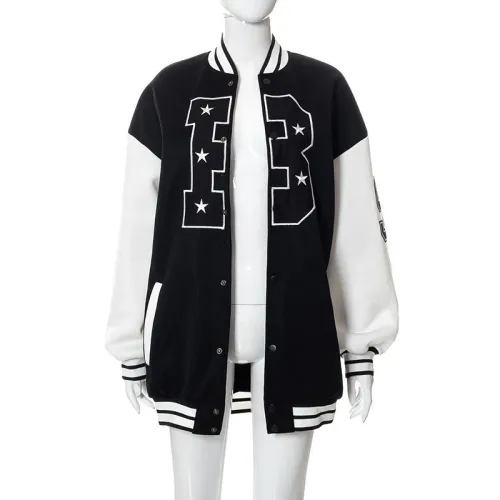 Long sleeve embroidered printed cardigan bomber jacket