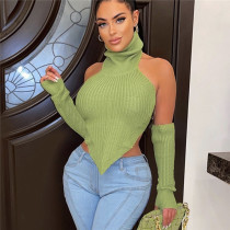 Fashion Versatile High Neck Neck Open Back Slim Fit Woolen Shirt