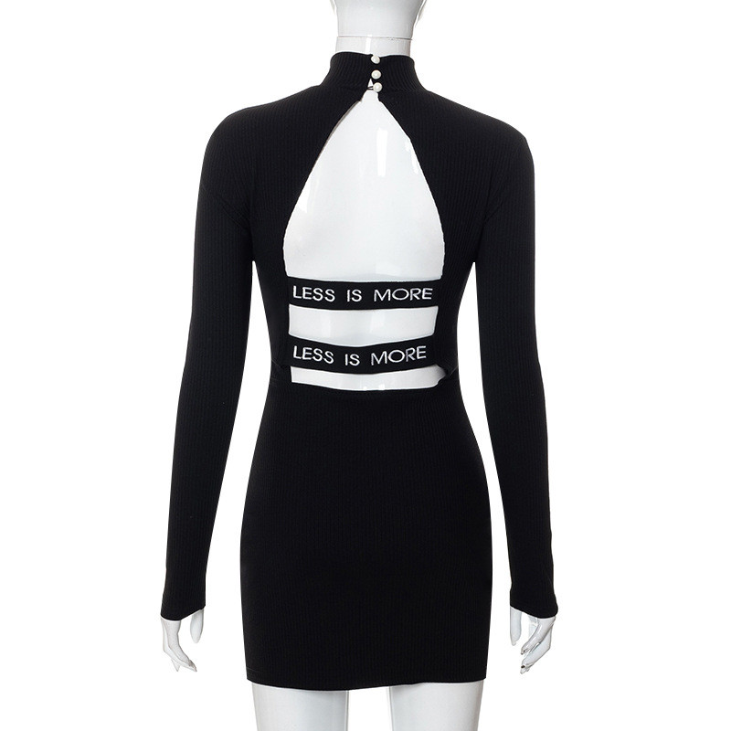 Solid casual embroidered backless long sleeve slim high waist short dress
