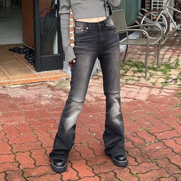 Individually Washed Gradual Ash Dark Street Jeans Straight Stitch Slim High Waist Casual overalls