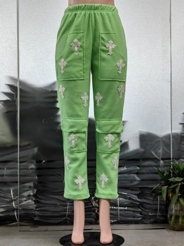 Fashion Brand Autumn New Cross Sanskrit Solid High Waist Casual Pants