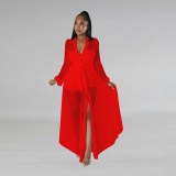 Fashion elegant slim thick mesh perspective solid color long sleeve jumpsuit