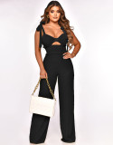 Temperament Open Back Waist Cut out Strap Casual Straight Jumpsuit