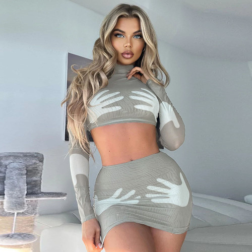 Splice screen printing personality bag hip sexy fashion dress suit