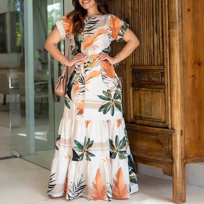 Women's orange flower print dress