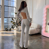 Clean color long sleeve backless strap top straight trousers fashion suit