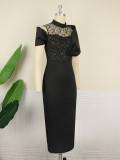 Temperament small stand collar dress, careful machine, birthday party, lace splicing one-step dress