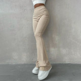 High waist slim casual trousers with micro horn