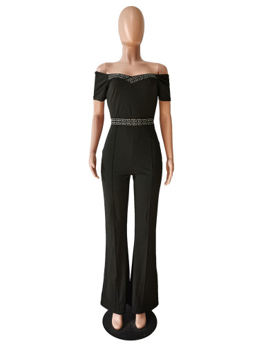 Straight neck strapless bubble sleeve open line decorative jumpsuit