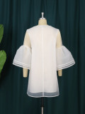 Women's Sweet Mesh Dress Pure White Perspective Flare Sleeve Skirt