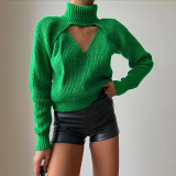 Autumn and winter temperament hollow sweater Fashion casual Versatile solid color high collar two-piece wool shirt