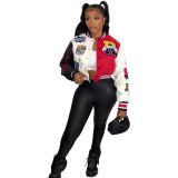 Positional printed press button panel threaded bomber suit