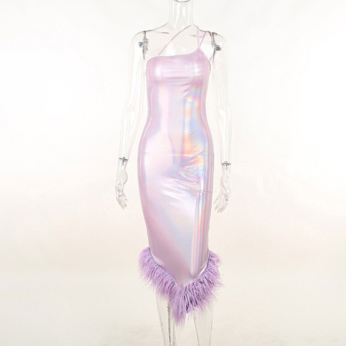 Sexy Party Party Slim Wrap Hip Glitter Gradual Fluff Hemline Dress
