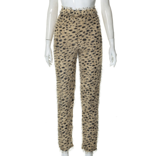 Fashion leopard print tight high waist hip lifting casual pants