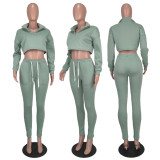 Fashion Sport Casual Solid Zipper Two Piece Set