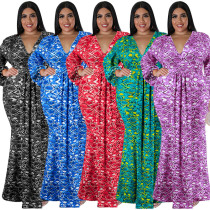 Oversized women's long sleeved fishtail skirt hip print fashion dress