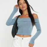 Fashionable new off shoulder sleeved solid casual open navel shirt