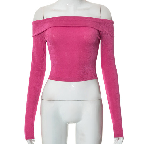 Fashionable new off shoulder sleeved solid casual open navel shirt