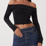 Fashionable new off shoulder sleeved solid casual open navel shirt