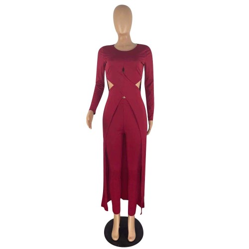 Multicolor hollow out long sleeved cloak sweater tights two-piece set