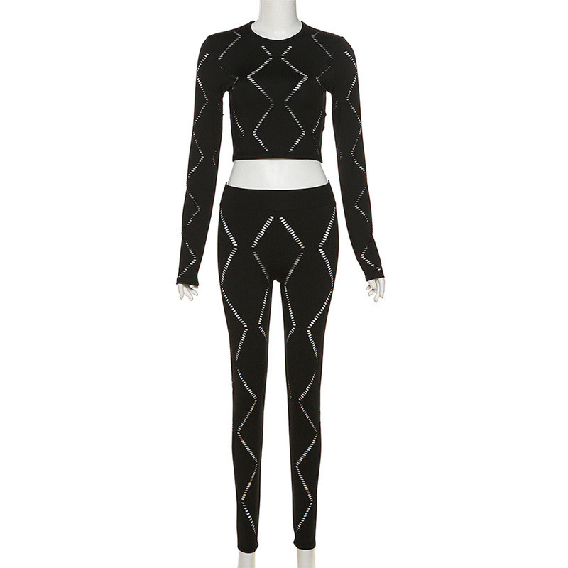 Sexy hollow hole high waist leggings casual sports suit