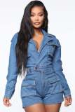 Loose Washed Jeans Casual Denim Jumpsuit