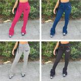 Women's silicone letter printing sports casual pants drawstring stack pants pleated stack pants