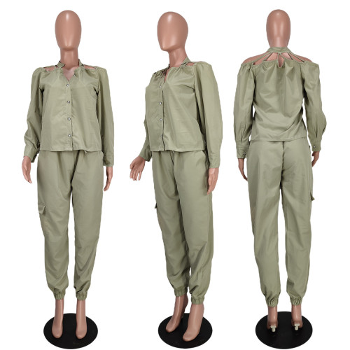 Fashion autumn and winter windbreaker fabric casual two-piece set
