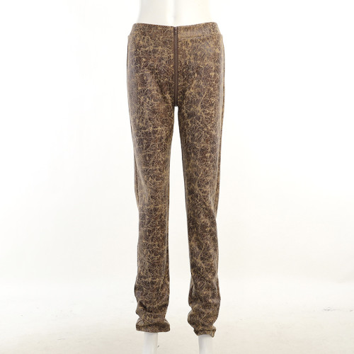Vintage high waist zipper washed trousers Slim straight casual pants